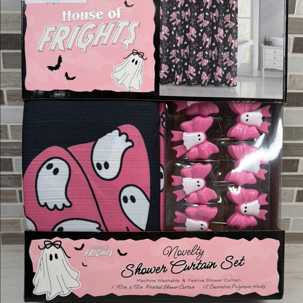 Pink Ghost Shower Curtain Set